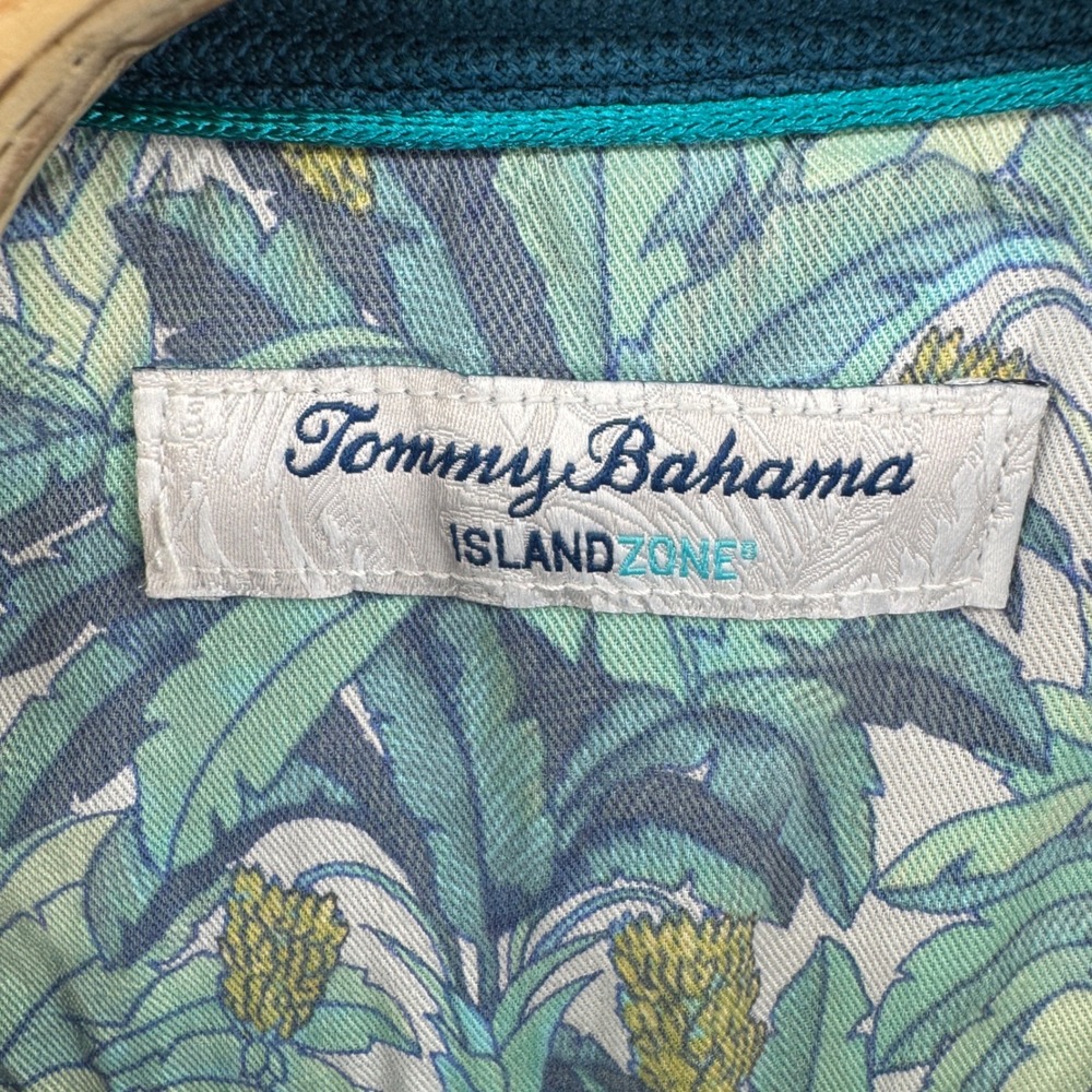 Tommy Bahama Polo Shirt Mens Size XL IslandZone Blue Short Sleeve Floral Trim - Picture 4 of 9